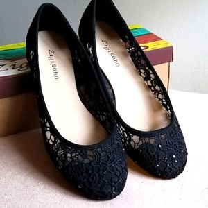Lace/Sequin Black Flats